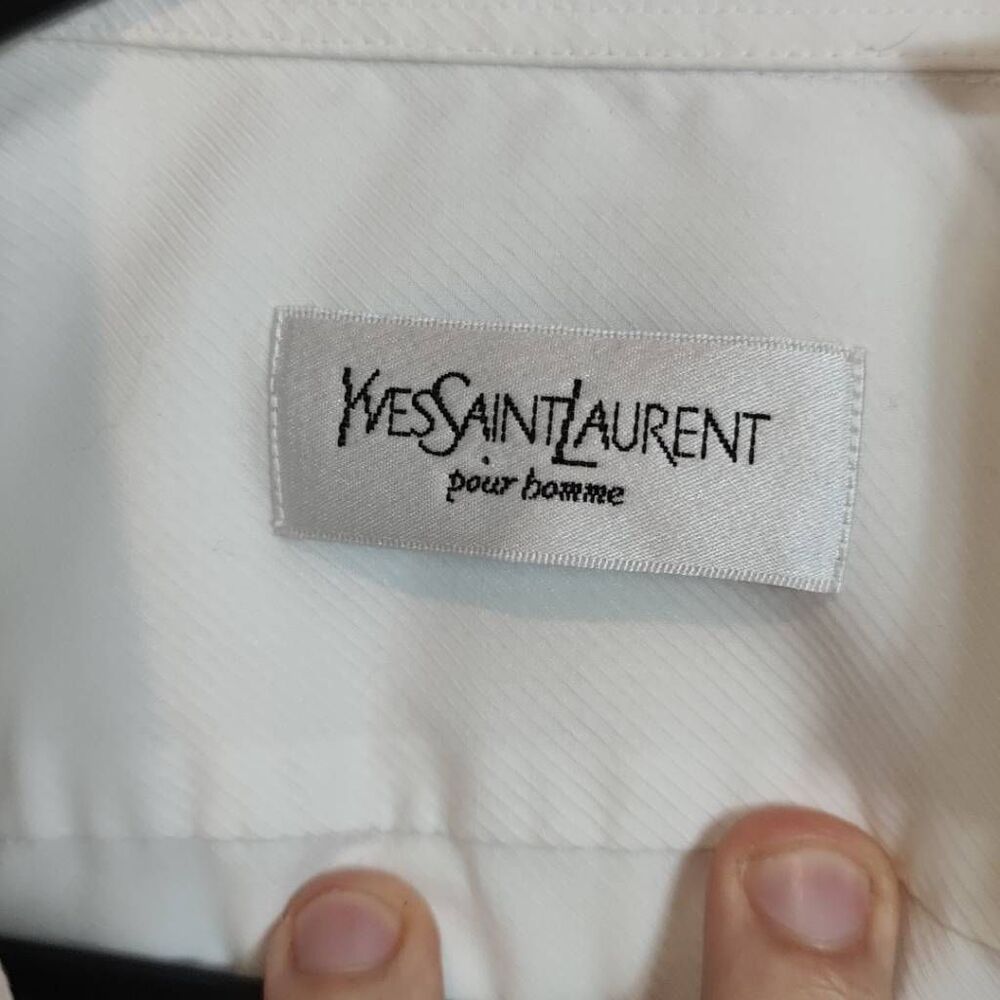 Yves Saint Laurent Button Up Short Sleeve Shirt- Mens- Size S- White Blue - Picture 6 of 11